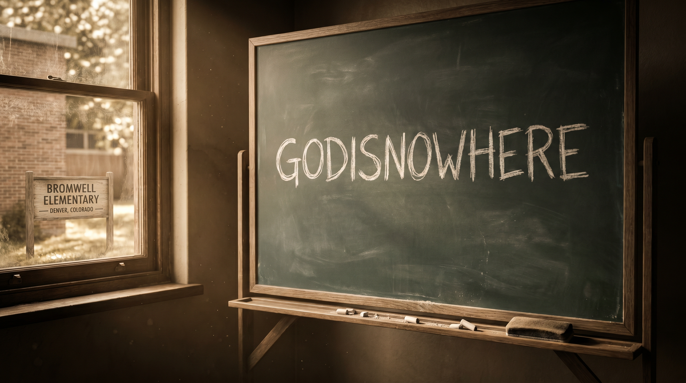 A 1970s classroom chalkboard, where a phrase was first read and never forgotten.